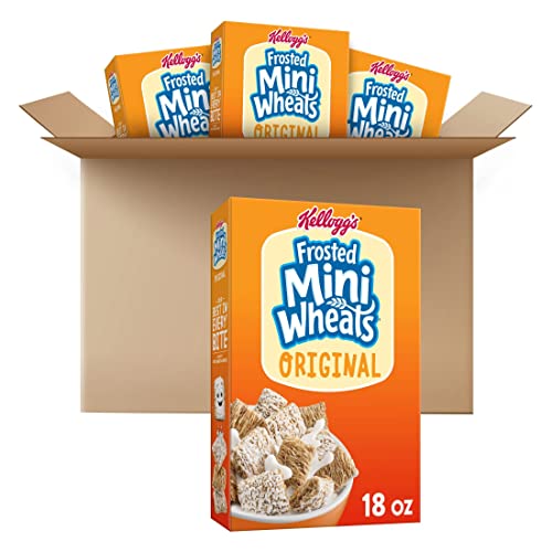 Kellogg's Frosted Mini-Wheats Cold Breakfast Cereal, Whole Grain, High Fiber Cereal, Kids Snacks, Original (4 Boxes) - Original - 4 Boxes