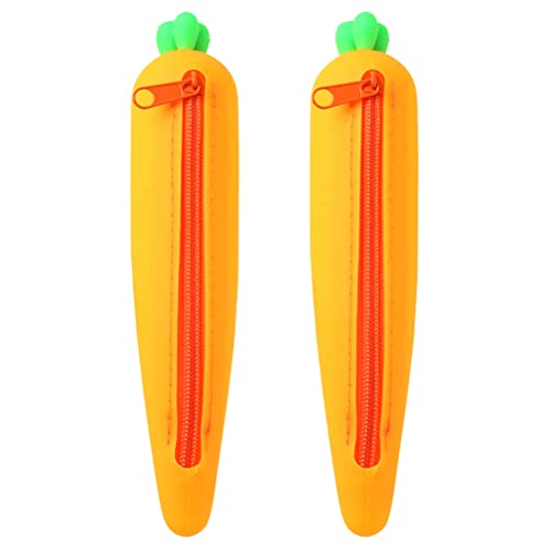 LOGOFUN 2 Pcs Carrot Shaped Pencil Case Silicone Simulation Carrot Pencil Holders Cute Pencil Pouch Stationery