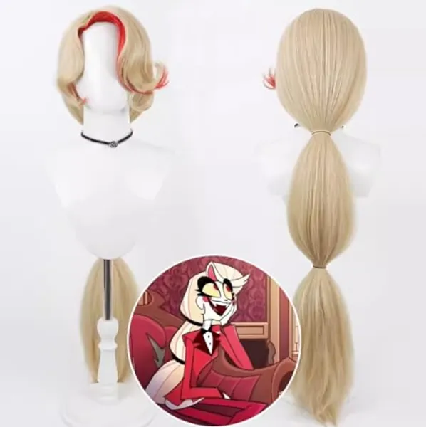 Anime Hazbin Hotel, Cosplay Charlie Morningstar Wig Halloween Pie Linen Gold Pair Long Wig