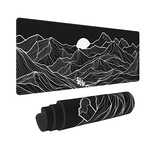 Abstract Mountain Black White XXL XL Large Gaming Mouse Pad for Desk, Non-Slip Long Extended Keyboard Pads Mousepad Rubber Table Mat 31.5 X 11.8 Inch - Abstract Mountain Black White