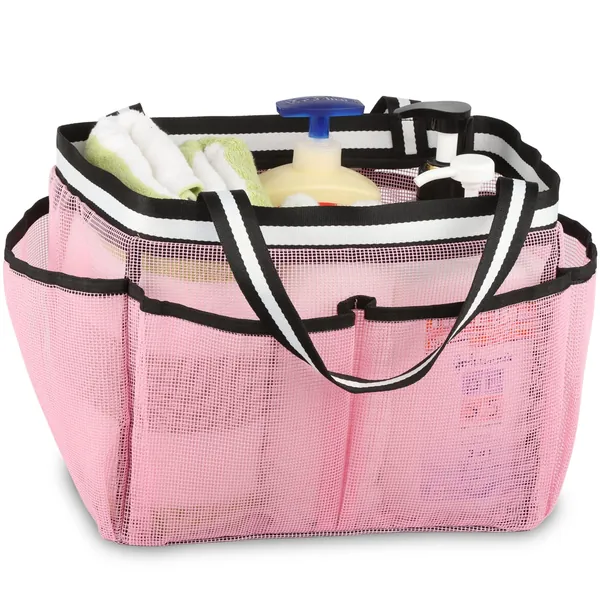 Ocim XL Mesh Shower Caddy Tote Bag - Large Portable Shower Caddy Basket for Dorm College Gym Camping Bathroom - Pink