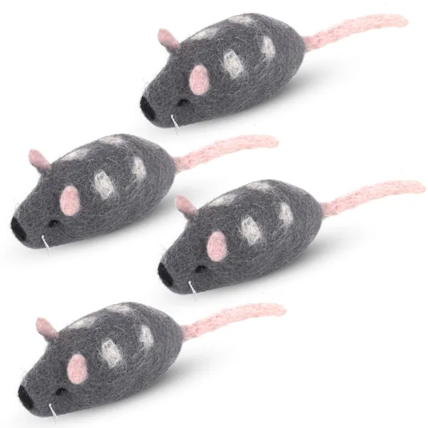 Feltcave Wool Cat Mouse Toys – Handmade Felt Mouse Cat Toy Without Catnip, Cat Toys for Indoor Cats, Cat Mice Toys 4-Pack - 