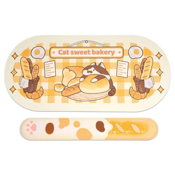 GeekShare Cute Bakery Cat Wrist Rest Support Mouse Pad Set- Non-Slip Base and Lightweight Memory Foam Wrist Rest Desk Mat for Keyboard and Mouse, Perfect for Gaming,or Home Office Work - 