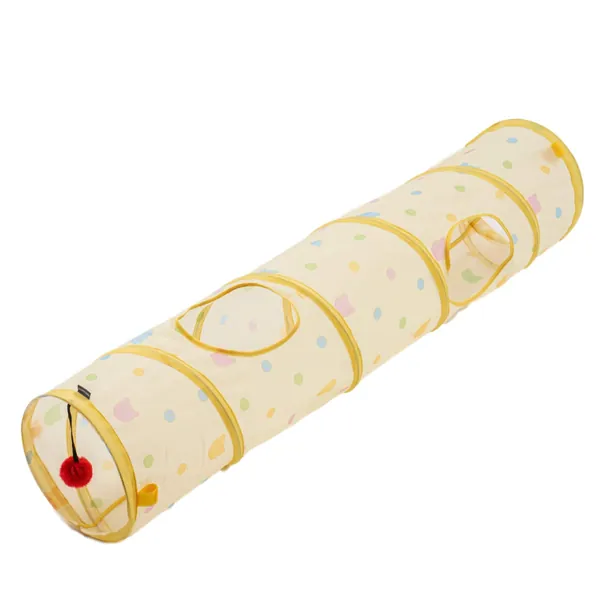 PEOPLE&PETS Collapsible Cat Tunnel, Toys Interactive Pet Play Tubes for Cats and Small Animals, with Peep Holes and Ball Toy - Beige