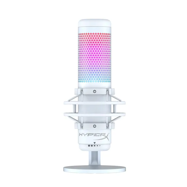 HyperX QuadCast S – RGB USB Condenser Microphone for PC, PS5, Mac, Anti-Vibration Shock Mount, 4 Polar Patterns, Pop Filter, Gain Control, Gaming, Streaming, Podcasts, Twitch, YouTube, Discord – White - RGB Lighting White