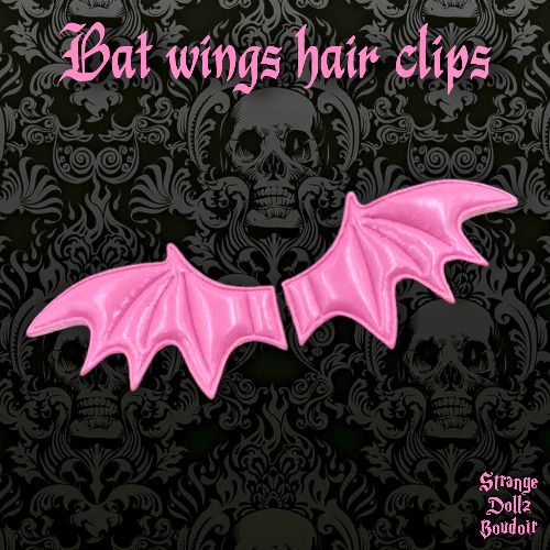 Pink Bat wings hair clips, Succubus, Demon, Gothic Cosplay Harajuku, Pastel Goth, Halloween, Strange Dollz Boudoir