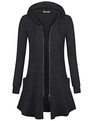 Miusey Womens Zip Up Long Hoodie Jacket Lightweight Tunic Sweatshirt Open Front Cardigan - 1# Dark Grey - X-Large