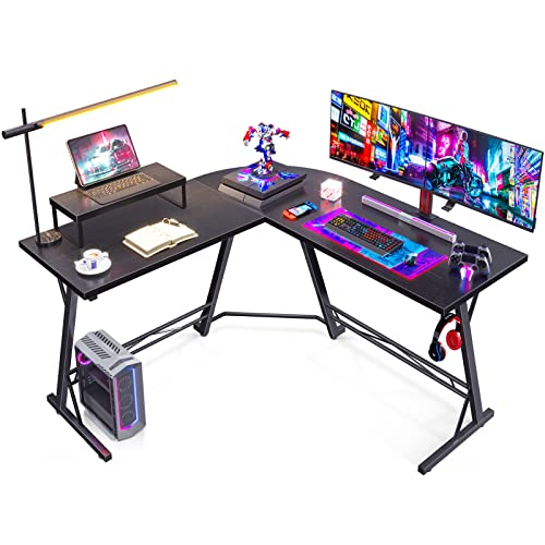 Casaottima Gaming Desk L Shaped Computer Desk, Corner Desk for Home Office with Monitor Stand 51", Black - Black - 51 inches