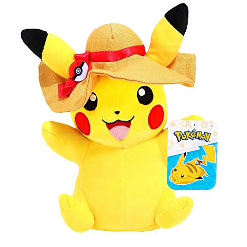 Pokémon 8" Pikachu Plush with Summer Hat Accessory - Officially Licensed - Quality Soft Stuffed Animal Toy - Beach Hat with Poke Ball - Gift for Kids, Girls, Boys & Pokemon Fans - Hat