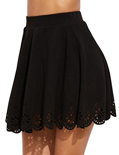 SheIn Women's Basic Solid Cutout Scallop Hem Flared Mini Skater Skirt - X-Large Black