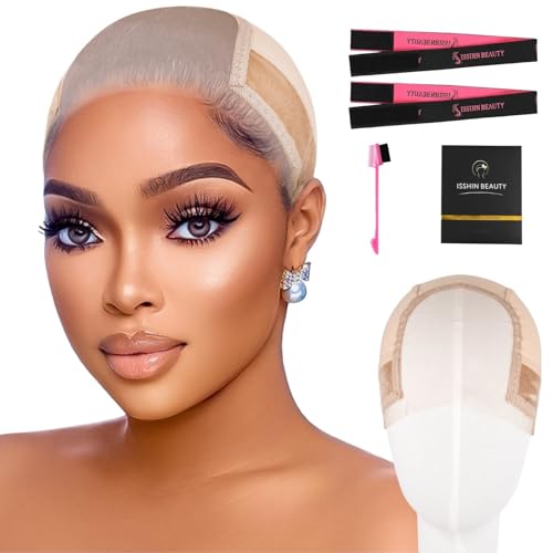 Lace Wig Grip Cap Women: 4x5 Transparent Swiss Lace Area - Non-slip Wig Gripper for Keeping Wigs Lace Front In Place - Stocking Dome Cap with Built In Elastic Headband (Light Brown) - LightBrown