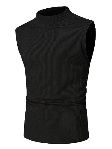 Milumia Men's Rib Knit Mock Neck Tank Top Sleeveless Slim Fitted Tanks Muscle Shirts - Medium - Black