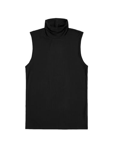 Verdusa Men's Turtleneck Tank Top Solid Sleeveless Pullover Shirt - Medium - Ribbed Black