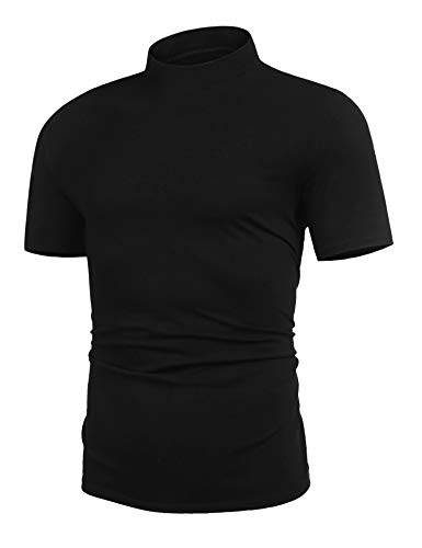 Poriff Men's Casual Turtleneck Slim Fit Basic Tops Lightweight Pullover Sweater - Black-short - Medium