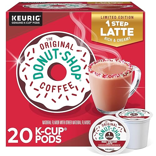 The Original Donut Shop Red Velvet One-Step Latte, Keurig Single Serve K-Cup Pods, 20 Count - Red Velvet Latte - 20 Count (Pack of 1)