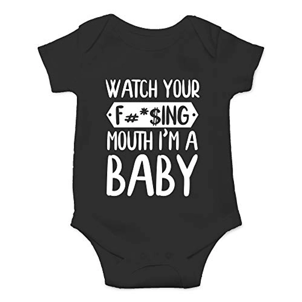 CBTwear Watch Your Mouth, I'm A Baby - Soon to Be Mom Gift - Cute Infant One-Piece Baby Bodysuit - Black - 12 Months