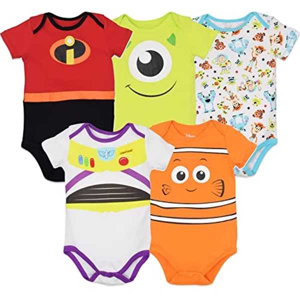 Disney Mickey Mouse Lion King Winnie the Pooh Pixar Toy Story Finding Nemo Baby 5 Pack Bodysuits Newborn to Infant - 18 Months - Pixar