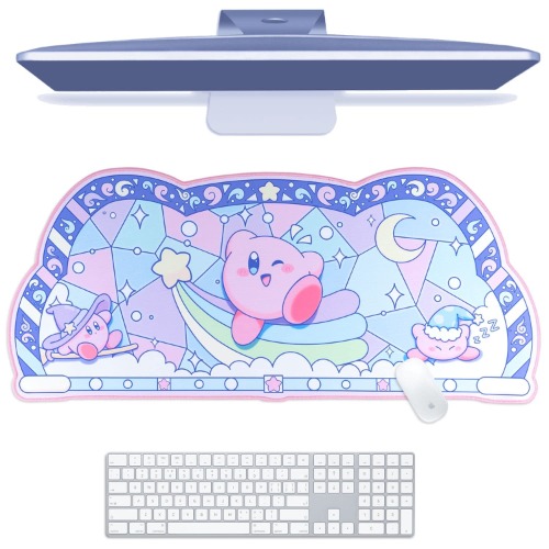 BelugaDesign Kirby Desk Pad | Kawaii Cute Anime Keyboard Gaming PC Laptop Mat | Large Super Smash Star Allies Forgotten Land Large Mat Mousepad | Pastel Pink Blue Desk Blotter Protector
