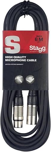 Stagg Câble microphone de haute qualité XLR vers prise XLR, 6 m, noir - Noir - 6 m - XLRf à XLRm