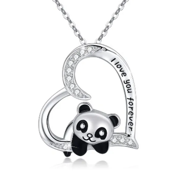 JUSTKIDSTOY Panda Necklace Gifts for Mother's Day 925 Sterling Silver Cute Animal Heart Pendant - I Love You Forever Jewelry for Women Daughter Panda Lover