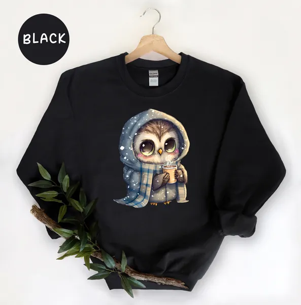 Winter Owl Sweatshirt, Artistic Owl Hoodie, Owl Lover Gift, Cute Winter Sweat, Owl Gifts, Winter Sweatshirt