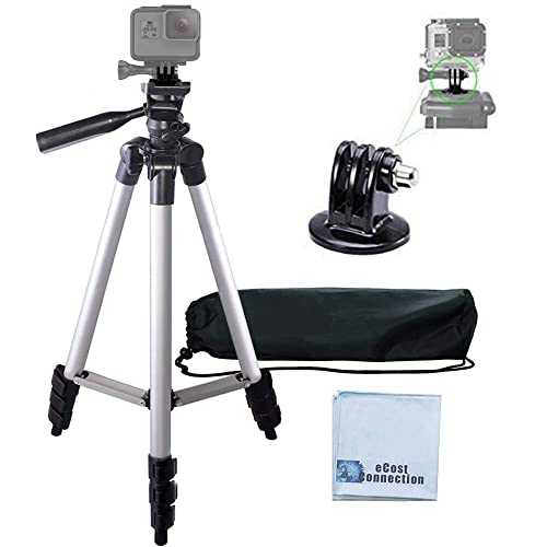 50" Aluminum Camera Tripod with Built in Bubble Level Indicator for All GoPro HERO Cameras + Tripod Mount & an eCostConnection Microfiber Cloth - 50" Tripod for GoPro