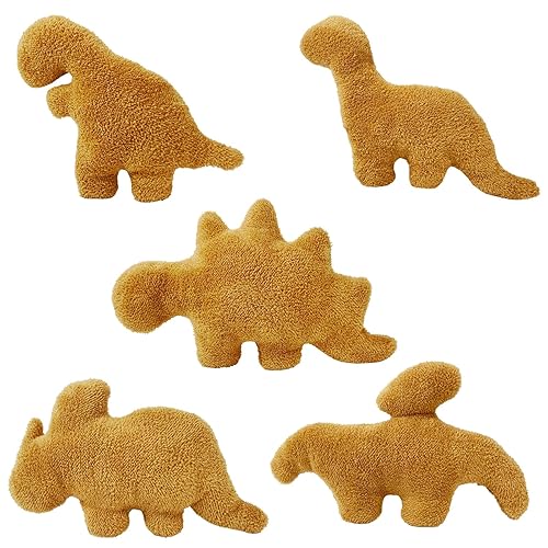 Isaacalyx 5 Packs Dino Nugget Pillow Plush, Funny Gifts Soft Dinosaur Chicken Nuggets Pillow for Birthday Gifts, Dinosaur Theme Party Decorations (5 Packs Dino) - Small - 5 Packs Dino