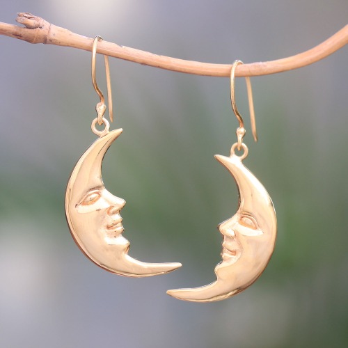 Happy Moon Gold Plated Sterling Silver Moon Dangle Earrings from Bali | Default Title