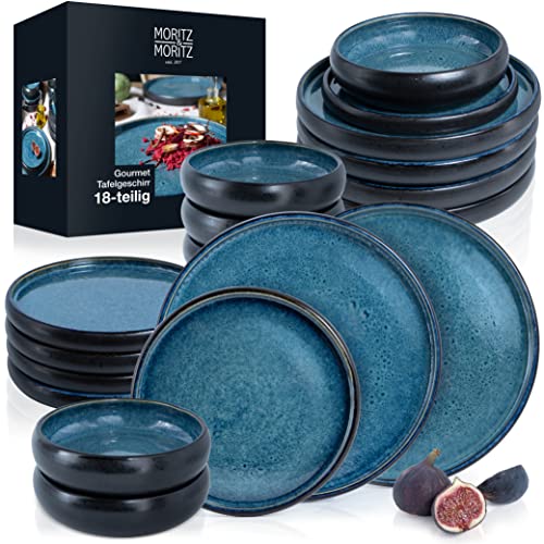 Moritz & Moritz SOLID 18-tlg Steinzeug Geschirr Set 6 Personen – Geschirrset , je 6 Dinner Teller, Kleine Teller, Tiefe Teller - 18-tlg Geschirr-set