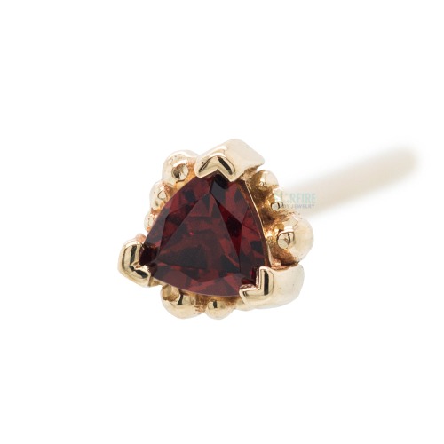 Beaded Trillion Nostril Screw in Gold with Garnet | White Gold