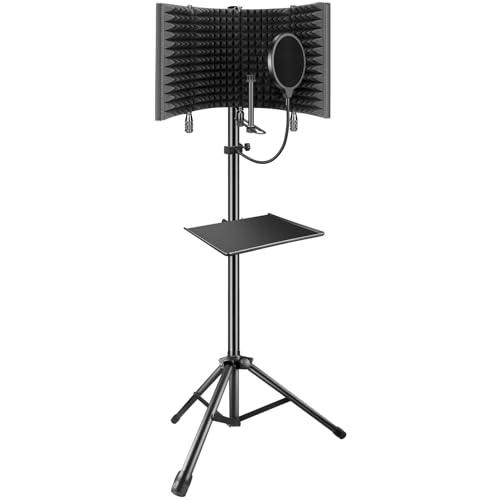 Professional Studio Recording Microphone Isolation Shield, Pop Filter,High density absorbent foam is used to filter vocal. Suitable for Blue Yeti and other condenser microphones (AO-504 With Stand) - AO-504 With Stand