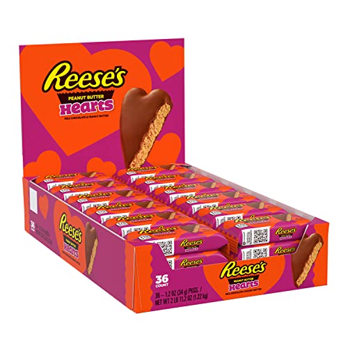 REESE'S Milk Chocolate Peanut Butter Hearts, Valentine's Day Candy Packs, 1.2 oz (36 Count) - Peanut Butter - 36 Count (Pack of 1)