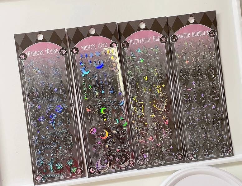 Polco kpop toploader deco sticker sheet, rose butterfly stickers, moon chain, bubble sticker sheet, music note sticker, bright star stickers