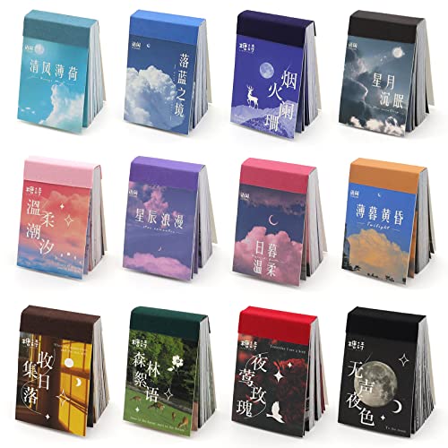 600 Pieces Washi Sticker Set, 12 Set Scrapbooking Diary Planner Album Diary Notebook, Scrapbooking Sticker Journaling Supplies for DIY Arts and Crafts Card Making Laptop Decoration - Fresh Style