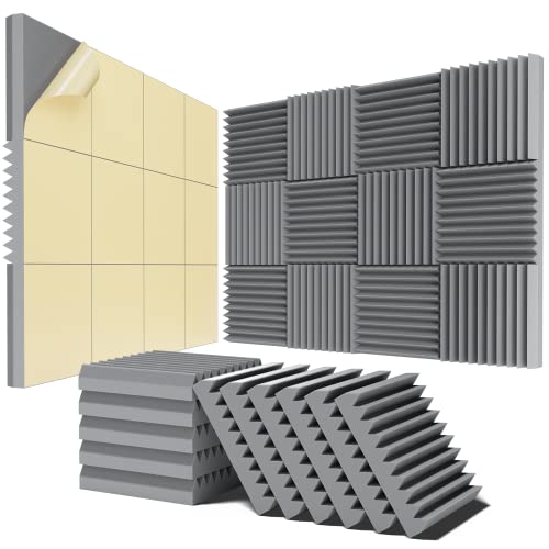 12 pack Acoustic Panels Self-Adhesive, 2" X 12" X 12" Quick-Recovery Sound Proof Foam Panels, Acoustic Foam Wedges High Density, Soundproof Wall Panels for Home Studio,Pure gray-03 - 2 Inch 12 Pack Self Adhesive - gray