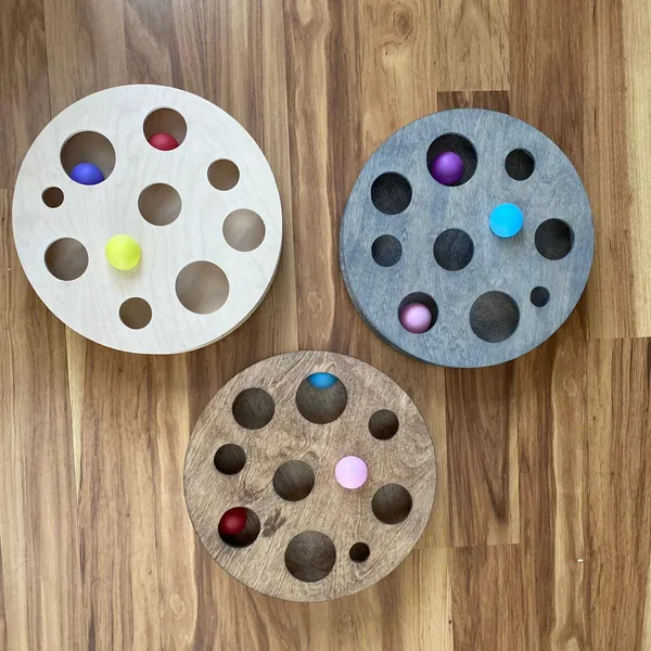 Wooden Puzzle Cat Toy Box w/ Colorful Balls - Interactive Animal Toys For Indoor Cats & Kittens | Pet Supplies For Cat Lovers or Parents