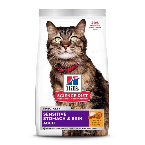 Hill's Science Diet Adult Sensitive Stomach & Skin Dry Cat Food, Chicken & Rice Recipe, 3.5 lb Bag - 1.58 kg (Pack of 1) Sensitive Stomach