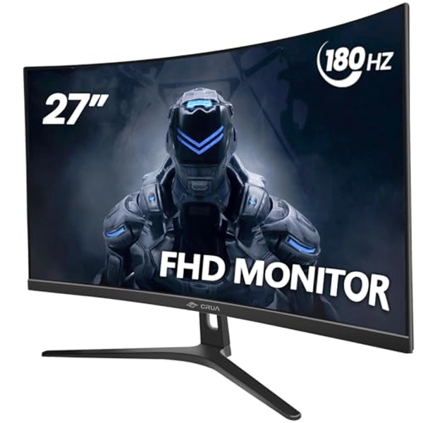CRUA 27" 144Hz/180Hz Curved Gaming Monitor, Full HD 1080P VA Screen 1800R Computer Monitors, 1ms(GTG) with FreeSync, Low Motion Blur, Eye Care, DisplayPort, HDMI, Support Wall Mount Install-Black