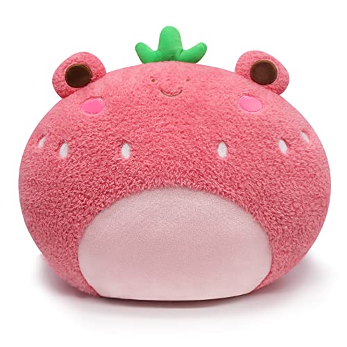 CHUDATOM Cute Strawberry Frog Plush Pillow Toy, Kawaii Strawberry Frog Stuffed Animal Soft Frog Plushies Throw Pillow, Creative Cute Stuffed Frog Plush Toy for Kids Girls Birthday Christmas