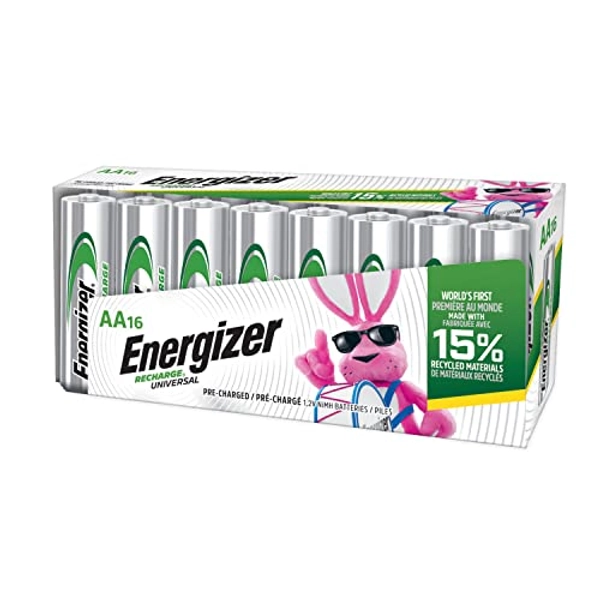 Energizer Rechargeable AA Batteries, Recharge Universal Double A Battery Pre-Charged, 16 Count - 16 Count (Pack of 1)