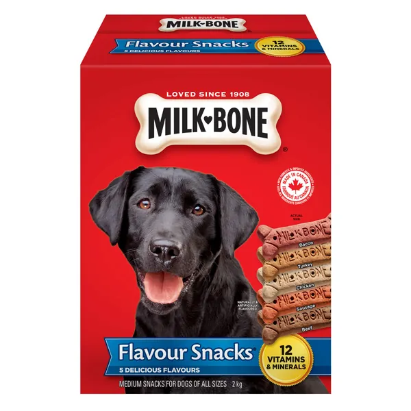 Milk-Bone Flavour Snacks Medium Assorted Meat Flavours Dog Biscuits 2kg, Red, Medium 2Kg - 2 kg (Pack of 1) Medium Dog Biscuits