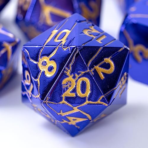 DND Metal Dice - Cracked Lightning Metal Dice - Polyhedral Dice Set for RPG D&D Dice with Cracks - Beautifully Detailed Dungeons and Dragons Dice Set (Purple Gold) - Purple Gold