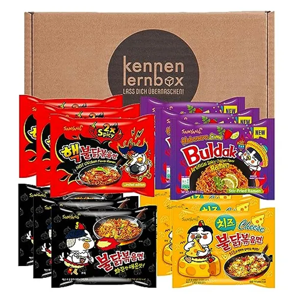 Kennenlernbox Buldak Box | Samyang Hot Chicken Ramen 12er MIX | Koreanische , Ramen 12er Mix zum Probieren