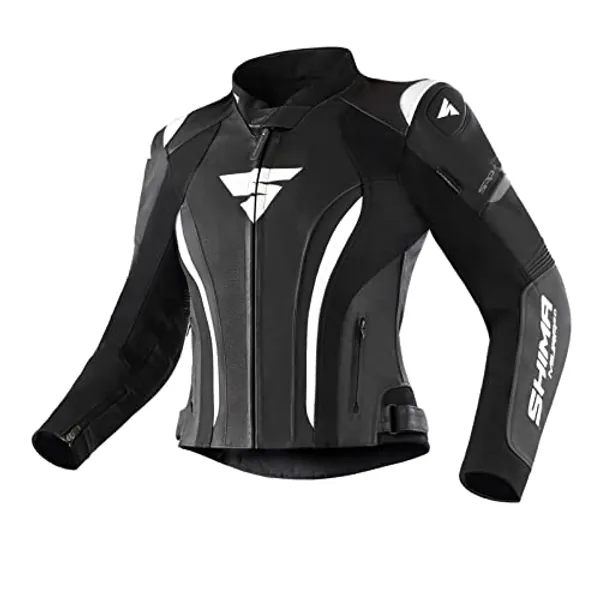 SHIMA Miura 2.0 Motorradjacke - Leder, Damen, Sportjacke mit Rücken-, Ellbogen- und Schulterprotektoren, perforiertes Leder, für 2-teilige Kombi (34, Schwarz/Weiß)