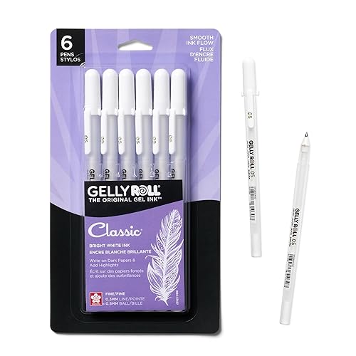 Sakura Gelly Roll Gel Pens - Fine Tip Ink Pens for Journaling, Art, or Drawing - Classic White Ink - All Are Tip Size Fine 05-6 Pack - 1 count (Pack of 6) - Gelly Roll