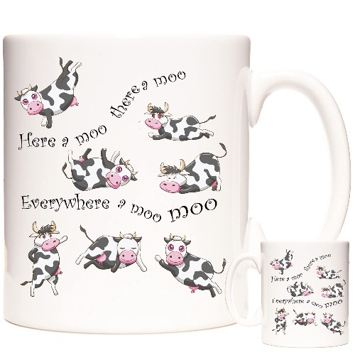 Cow Gift Coffee Mug. with a moo moo here and a moo moo There. 11oz Ceramic Gift Mug for Dairy Farmers and Cow Keepers