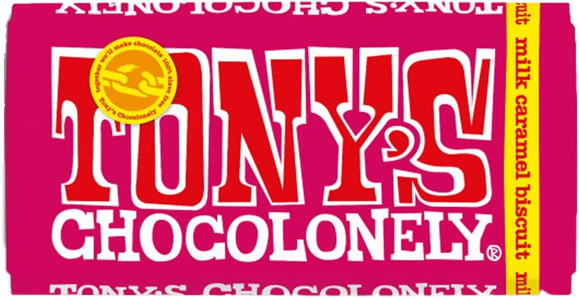 Tony's Chocolonely Fair Trade Milk Chocolate with Caramel and Biscuit Pieces, 180g