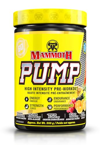 MAMMOTH PUMP – Pre Workout Powder, Superior Muscle Pumps, Increase Strength & Endurance, Explosive Power & Energy Supplement, Heightened Focus, Quick Recovery, Reduced Soreness (Fruit Punch, 60) - Fruit Punch - 60 Servings (Pack of 1)