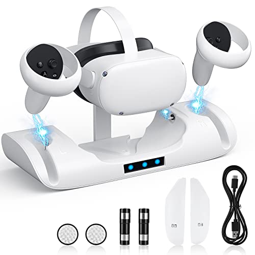 Aceshop Charging Dock for Quest 2 VR Headset Charging Stand for Oculus/Meta Quest 2 Magnetic Charging Station for VR Headset and Touch Controllers, High Speed Charging Stand, LED Indicator, 2 Battery
