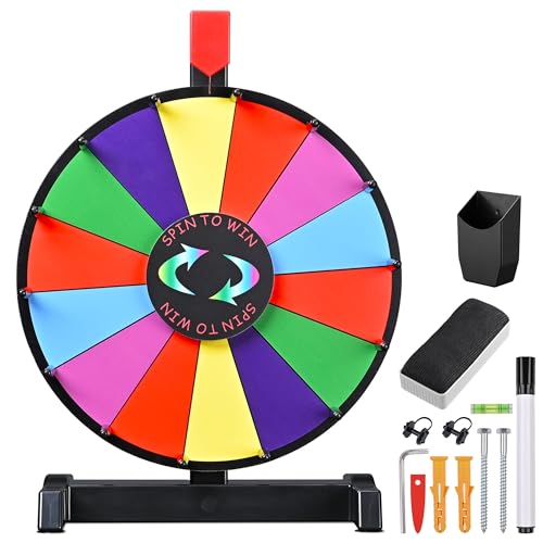 WinSpin 12" Color Prize Wheel Wall Mounted or Tabletop 14 Slots Heavy Duty Editable Spinning Wheel for Fortune Spinning Game Carnival & Tradeshow, Classic Series - 12"